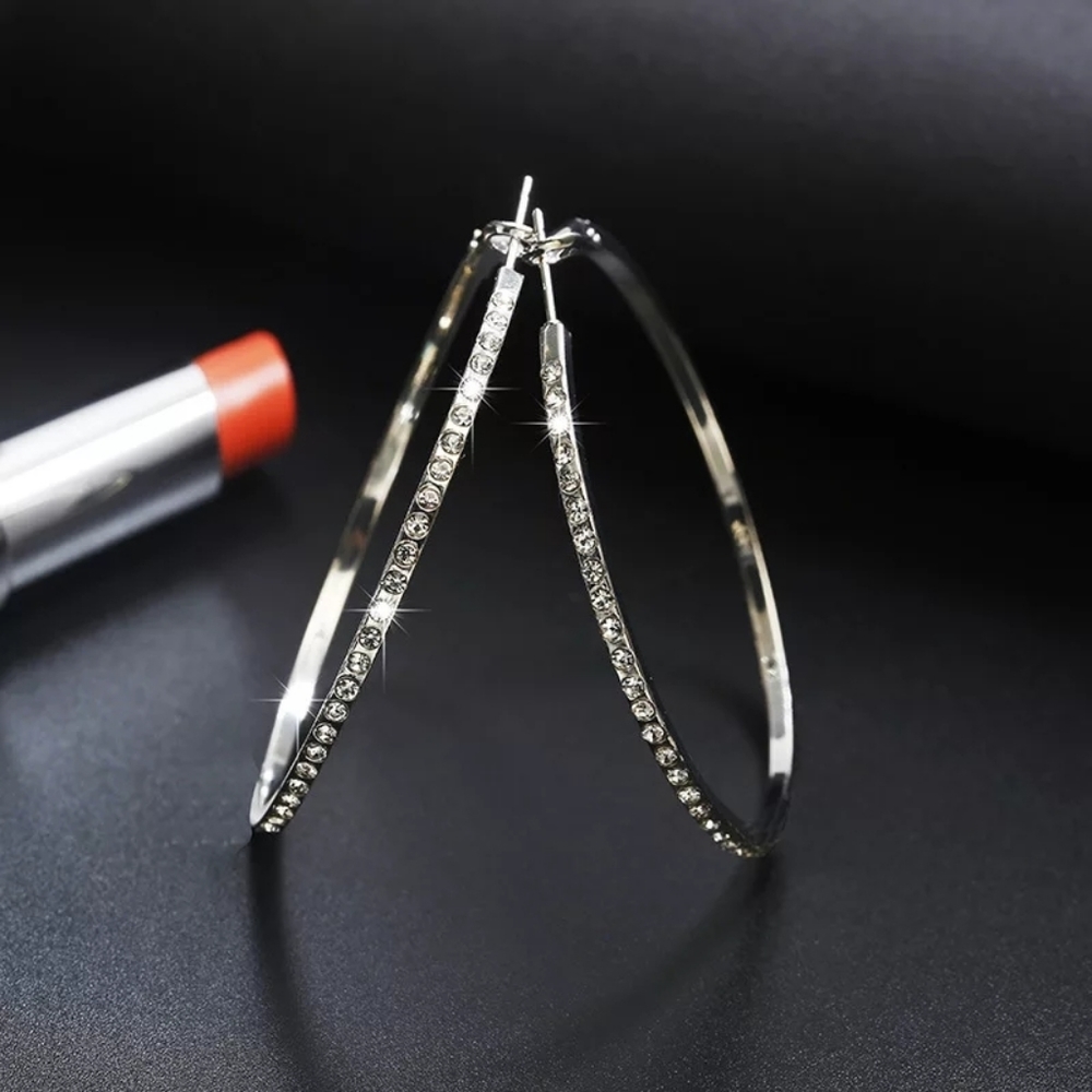 New Rhinestone Circle Earrings Big Circle Earrings - Picture 1 of 2